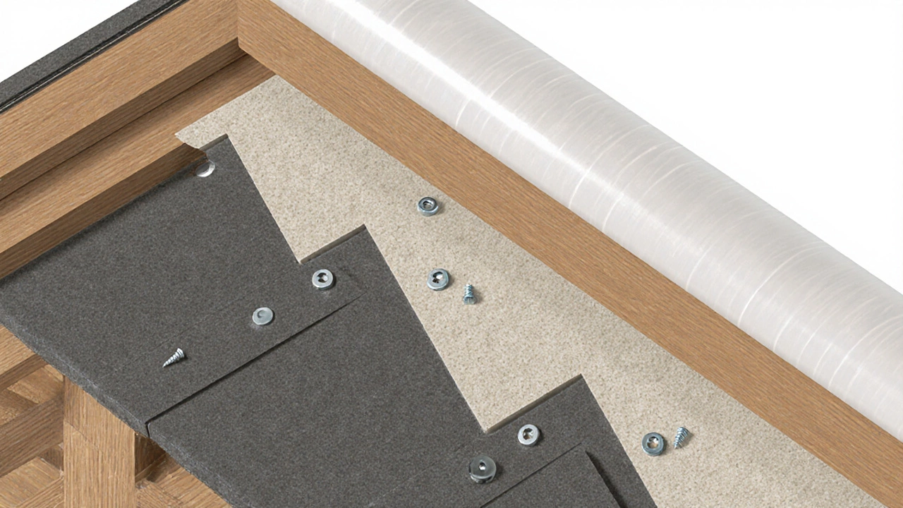 Срез крыши с двойным слоем войлока, пароизоляцией и утеплителем.