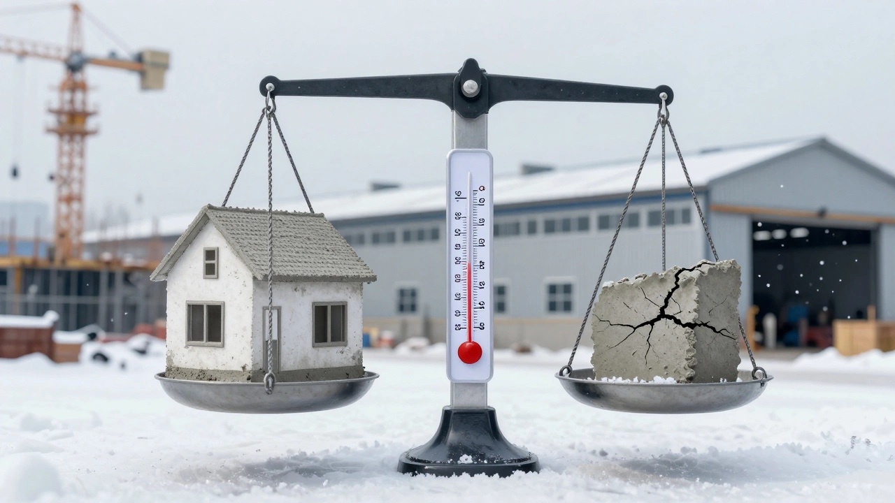 Весы с домом на М400 и складом на М500, термометр показывает -25°C, трещины появляются только на стороне М500.