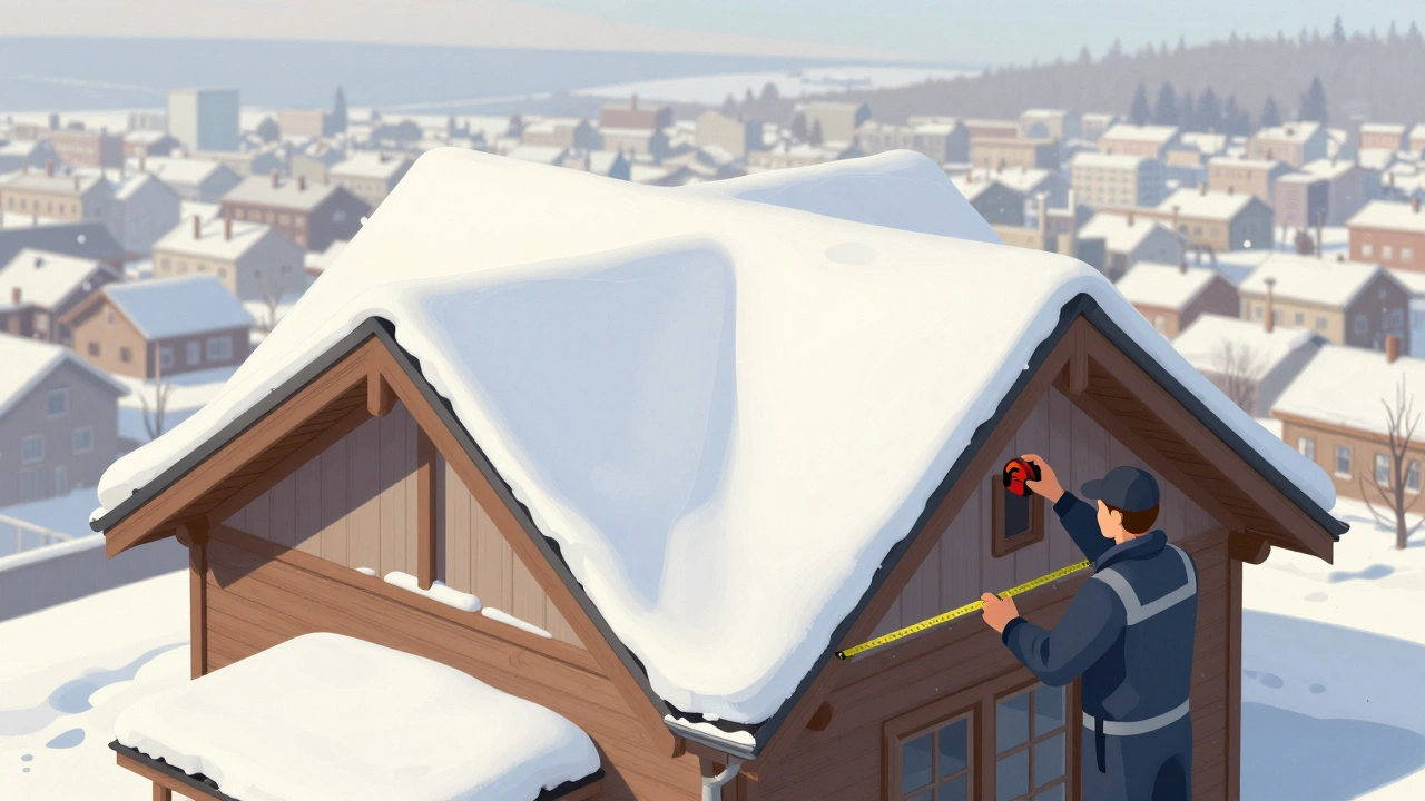 Измерение карнизов и скатов сложной крыши в снежном Екатеринбурге