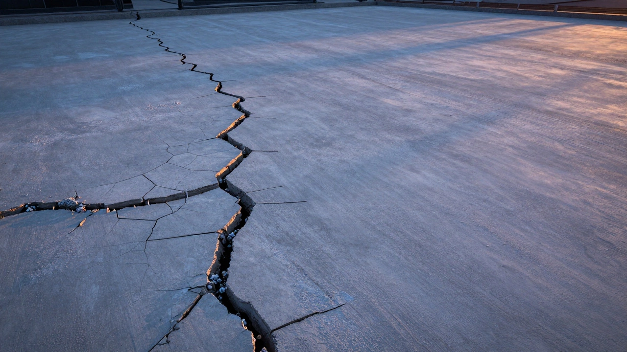 Сравнение треснувшей и целой бетонной площадки: последствия тонкой заливки и правильного фундамента.