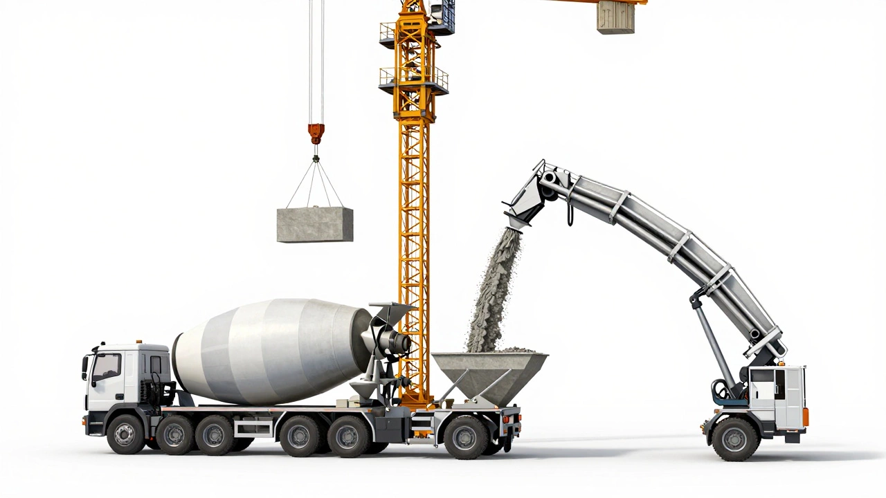 Башенный кран и автобетономешалка на объекте капитального строительства