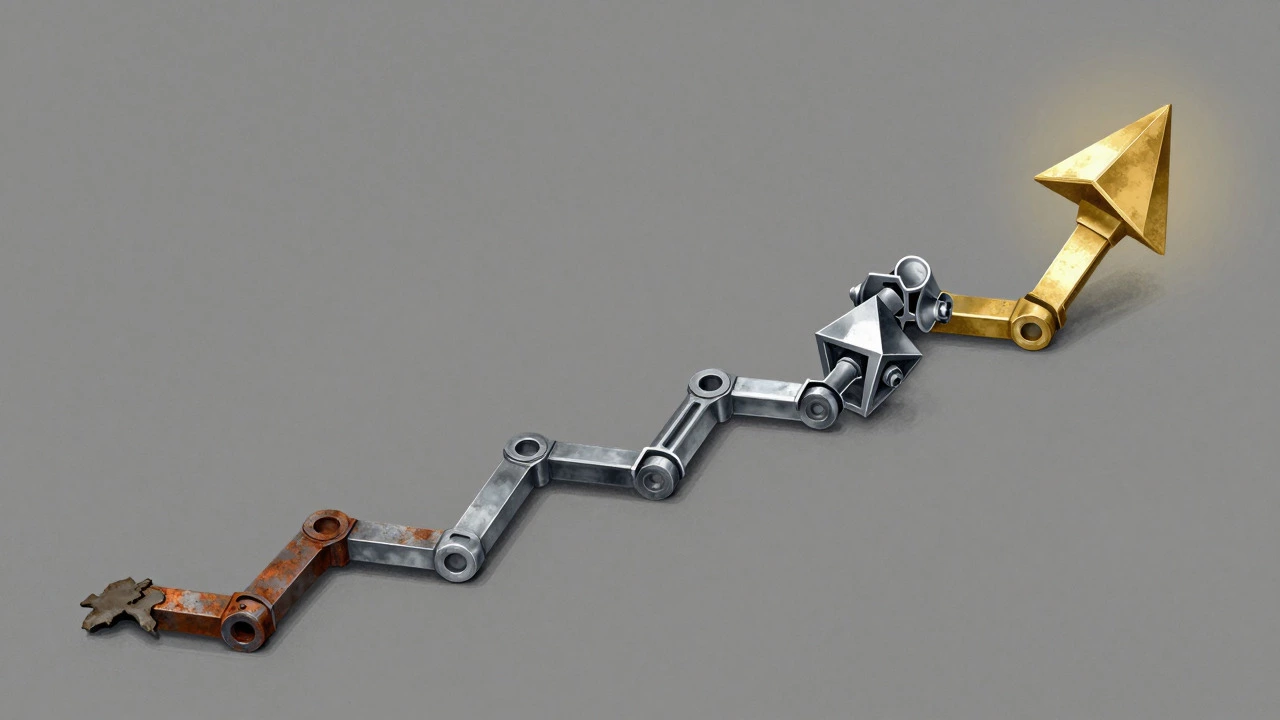 Artistic illustration of a welder's career progression from basic to advanced skills